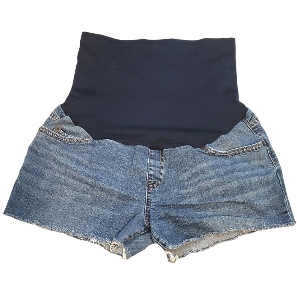 LIZ LANGE | Women's blue washed denim cuttoff maternity jean shorts. Size 8.